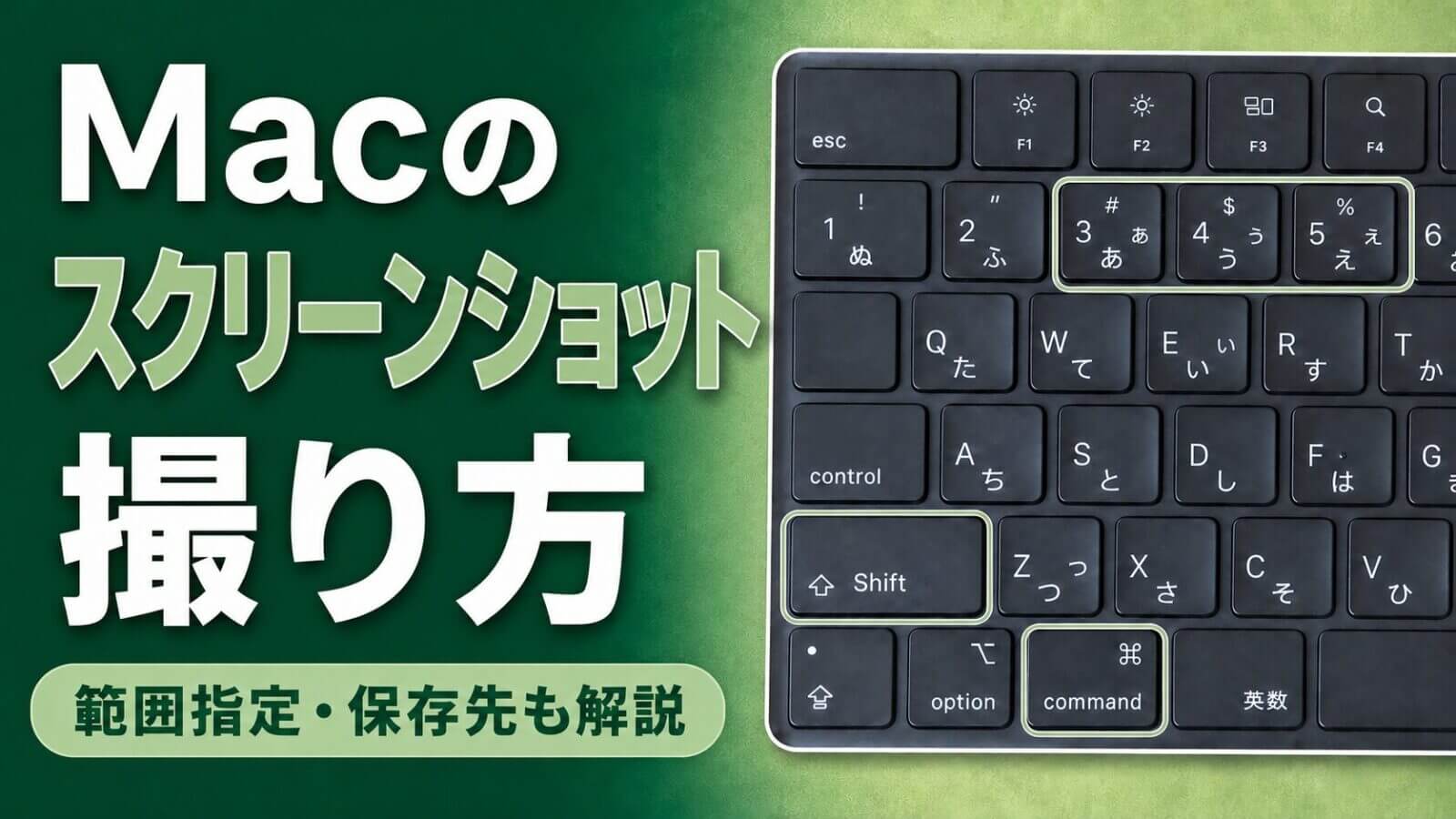 MacキーボードのShift・Command・3・4・5キーの位置が分かる実物写真